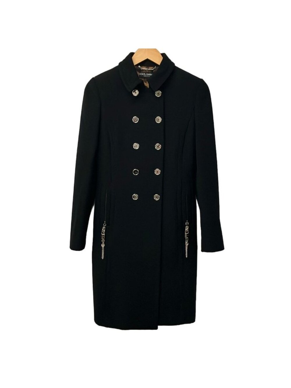 Dolce & Gabbana Coat 38 S Dark Navy Long Sleeve Shoulder Pad Padlock Winter